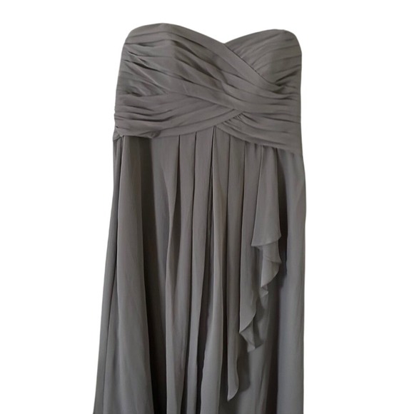 Long Gray Strapless‎ Crinkle Chiffon Bridesmaid Formal Dress Size 20 - Picture 2 of 3